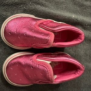 Rare Vans Pink Metallic Hearts Embossed Slip On Sneakers Size 4C Toddler